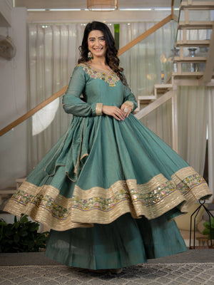 Sage Green Crinkle Anarkali Palazzo Set