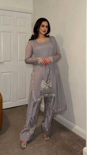 Embroidered Faux Georgette Suit Set with Dupatta