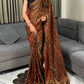 Leopard Print Satin Saree with Beaded Blouse