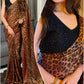 Leopard Print Satin Saree with Beaded Blouse