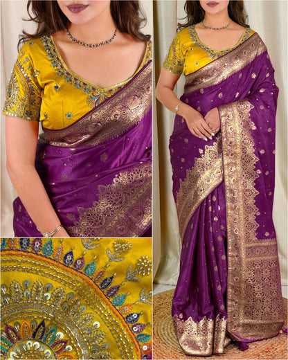 Banarasi Satin Silk Saree with Handwork Blouse