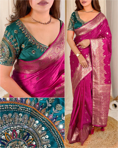 Banarasi Satin Silk Saree with Handwork Blouse