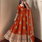 Ivory Peacock Feather Anarkali Gown