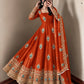 Ivory Peacock Feather Anarkali Gown