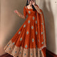 Ivory Peacock Feather Anarkali Gown