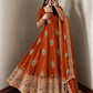 Ivory Peacock Feather Anarkali Gown
