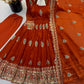 Ivory Peacock Feather Anarkali Gown