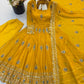 Ivory Peacock Feather Anarkali Gown
