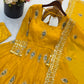 Ivory Peacock Feather Anarkali Gown