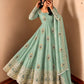 Ivory Peacock Feather Anarkali Gown
