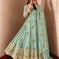 Ivory Peacock Feather Anarkali Gown