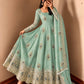 Ivory Peacock Feather Anarkali Gown