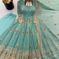 Ivory Peacock Feather Anarkali Gown