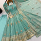 Ivory Peacock Feather Anarkali Gown