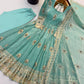Ivory Peacock Feather Anarkali Gown