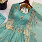 Ivory Peacock Feather Anarkali Gown
