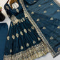Ivory Peacock Feather Anarkali Gown