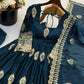Ivory Peacock Feather Anarkali Gown