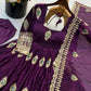Ivory Peacock Feather Anarkali Gown