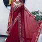 Red Embroidered Georgette Saree with Dupatta