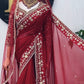 Red Embroidered Georgette Saree with Dupatta