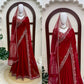 Red Embroidered Georgette Saree with Dupatta