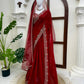 Red Embroidered Georgette Saree with Dupatta