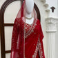 Red Embroidered Georgette Saree with Dupatta