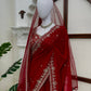 Red Embroidered Georgette Saree with Dupatta