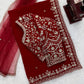 Red Embroidered Georgette Saree with Dupatta