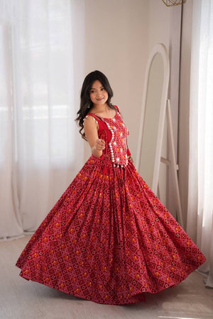 Red Patola Print Lehenga Choli with Koti