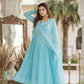 Aqua Pleated Georgette Gown with Dupatta