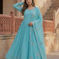 Aqua Pleated Georgette Gown with Dupatta