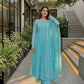 Aqua Pleated Georgette Gown with Dupatta