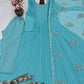 Aqua Pleated Georgette Gown with Dupatta