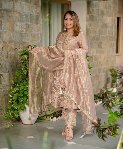 Champagne Shimmer Silk Kurta Pant Set