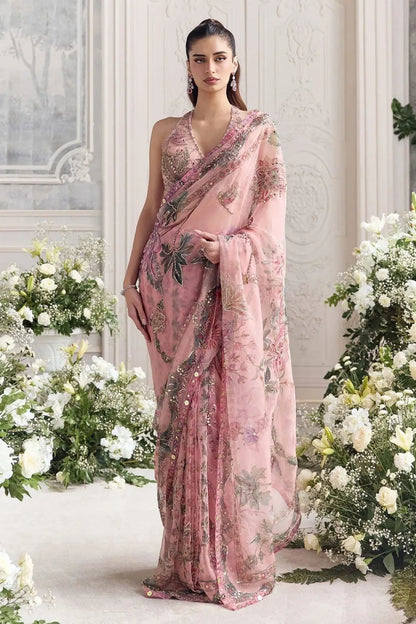 Orgenza Mirror Floral Printed sequence embroidery Saree