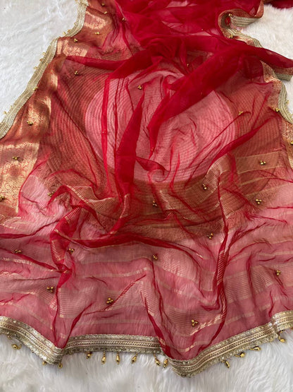 Red Tissue Ghungroo Saree for Karwa Chauth