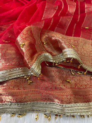 Red Tissue Ghungroo Saree for Karwa Chauth