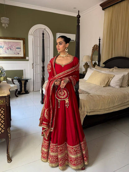 Red Embroidered Anarkali Suit with Dupatta