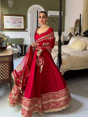 Red Embroidered Anarkali Suit with Dupatta