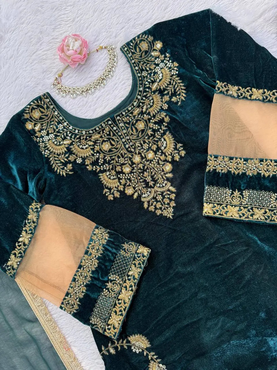 Embroidered Velvet Plazo Set