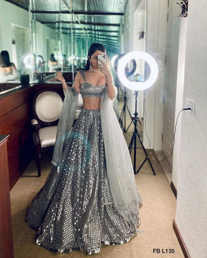 Silver Sequin Lehenga Set