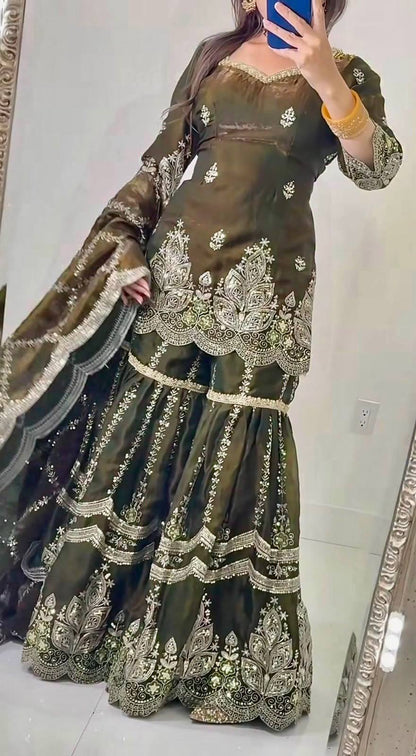Crushed Shimmer Silk Sequin Sharara Set