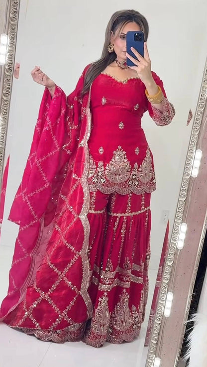 Crushed Shimmer Silk Sequin Sharara Set