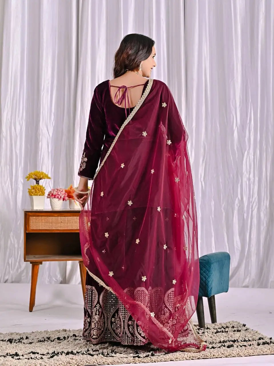 Embroidered Velvet Sharara Set