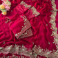 Red Space Satin Sequin Saree with Blouse