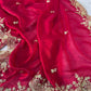 Red Space Satin Sequin Saree with Blouse