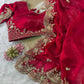 Red Space Satin Sequin Saree with Blouse