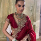 Red Space Satin Sequin Saree with Blouse